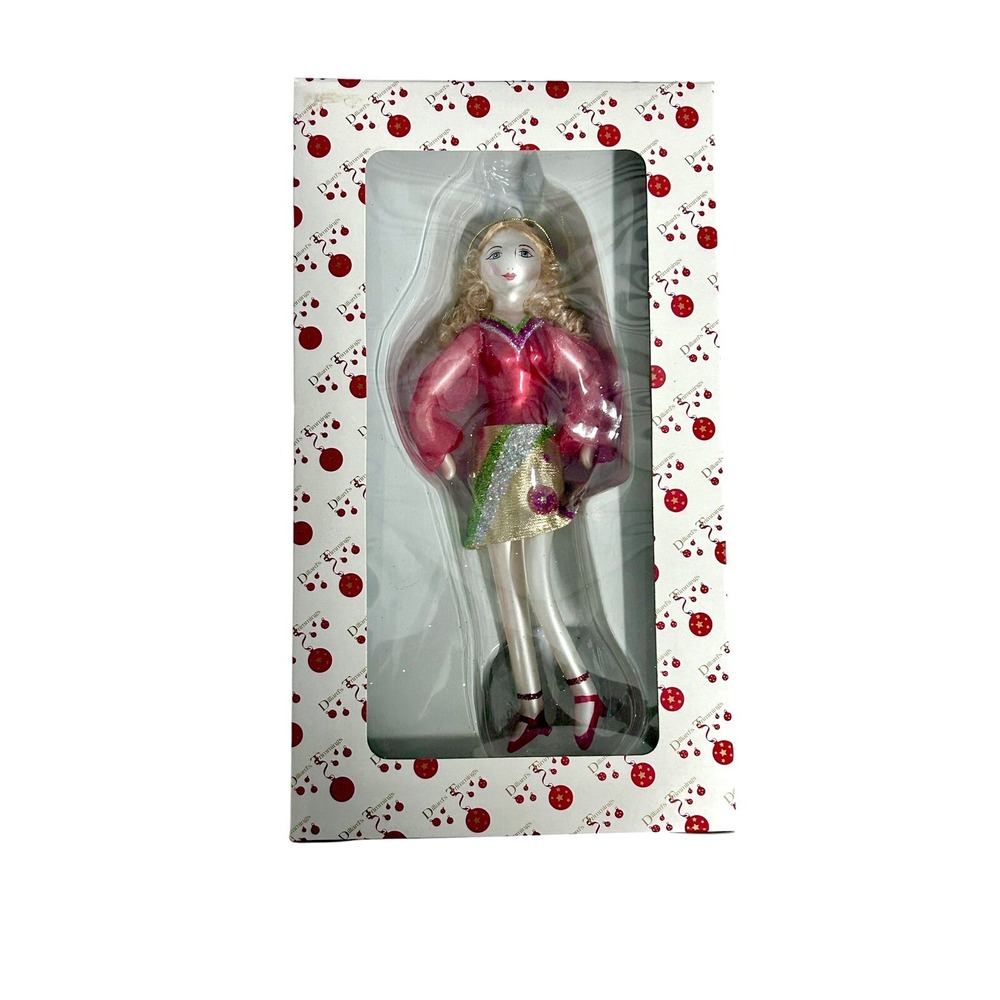 Dillard's Trimming Fashion Girl Model Red‎ Gold Glass Christmas Tree Ornament